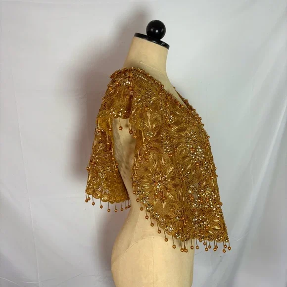 Vintage gold beaded sequin bolero shrug cape top one size glam - Picture 6 of 7